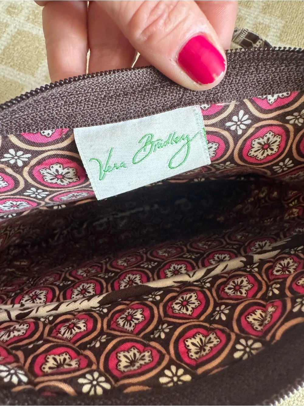Vera Bradley Quilted Crossbody Bag Adjustable Shoulder Purse Brown Floral Print
